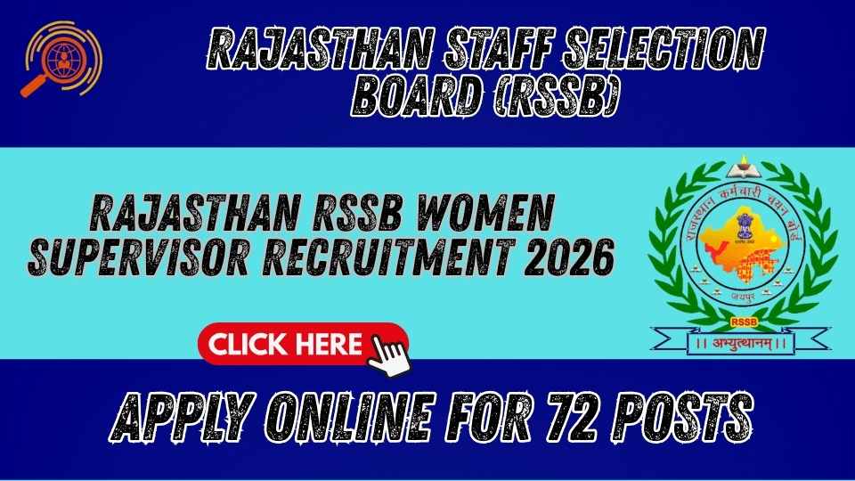 Rajasthan RSSB Women Supervisor Recruitment 2026 Apply Online for 72 Posts & Exam City OUt